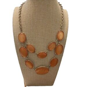 Charming Charlie Statement Necklace Orange Gold Tone Two Strand Layered 18"-20"